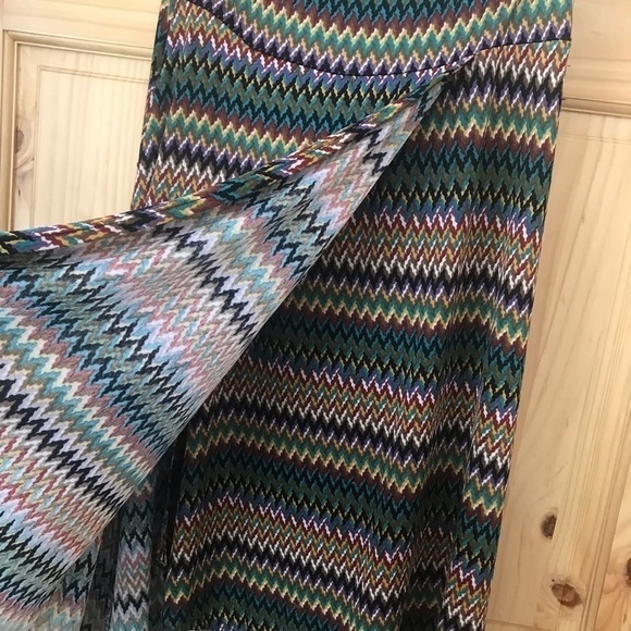 Cubism earth tone chevron print mock wrap maxi skirt size L - Picture 5 of 6